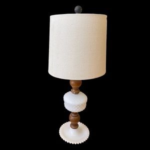 SOLDⓂ️Vintage Fenton Milk Glass White Hobnail 17” 3-Way Table Lamp